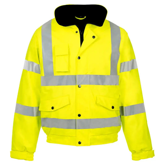 Hi Viz Men's Waterproof Padded Hooded Reflective Work Wear Bomber Jacket