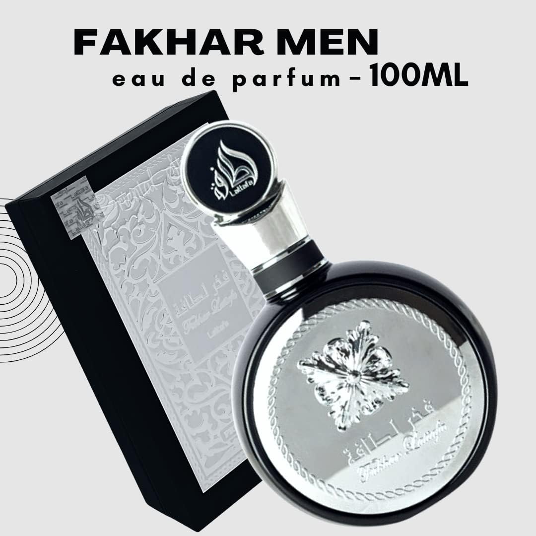 Lattafa Perfume Fakhar Men EDP – Spray Eau de Parfum 100 ml | Perfume Lattafa | Lírio, Jasmim, Flores Brancas, Madressilva, Notas Frutadas, Baunilha e Almíscar Branco.