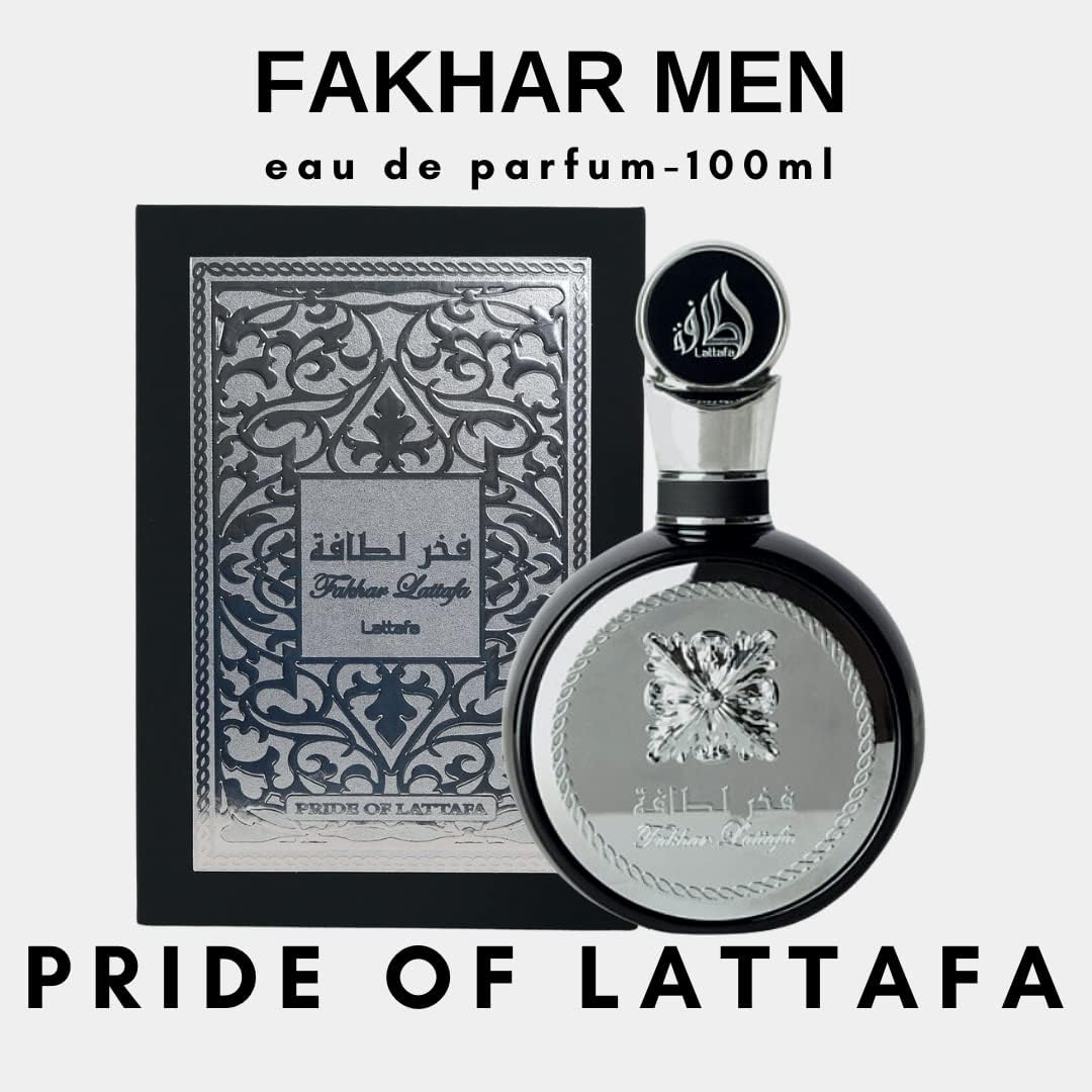 Lattafa Perfume Fakhar Men EDP – Spray Eau de Parfum 100 ml | Perfume Lattafa | Lírio, Jasmim, Flores Brancas, Madressilva, Notas Frutadas, Baunilha e Almíscar Branco.