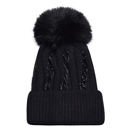 Girl Zigzag Pompom Beanie Hat Warm Winter FAUX FUR POM POM Cap