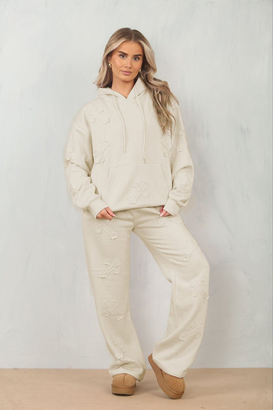 Ladies Cross Patched Oversized Hoodie and Joggers Tracksuit Set