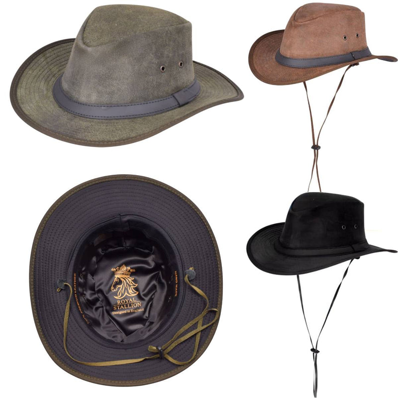 Adult Eureka Style Cowboy Hat Western Classic Style 100% Leather Wide Brim Hat