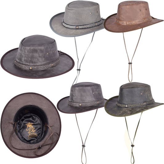 Adult Foldaway Style Cowboy Hat Western Classic Style 100% Leather Wide Brim Hat