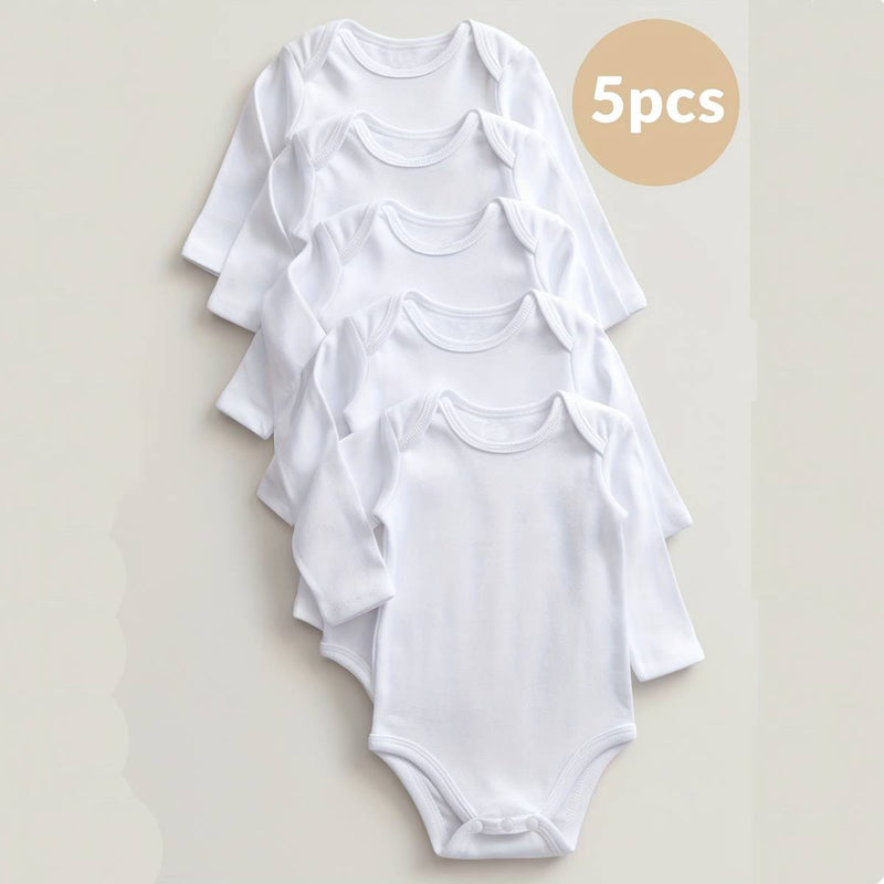 Baby 5pcs Set of Long-Sleeve Bodysuits Simple Newborn Comfortable Rompers
