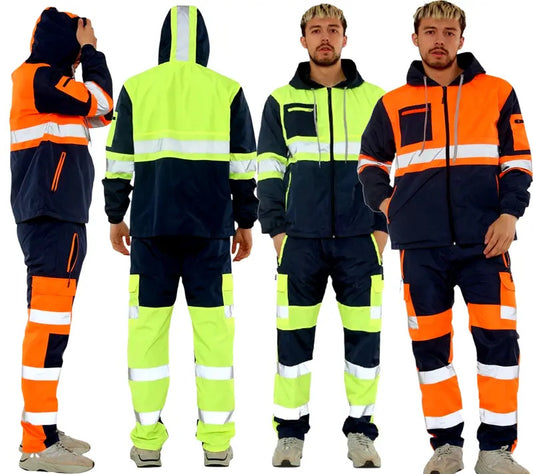 Hi Vis Waterproof Rain Suit 2-Piece Set High Visibility Workwear Tracksuit