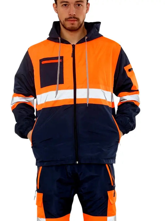 Hi Vis Waterproof Rain Suit 2-Piece Set High Visibility Workwear Tracksuit with Reflective Strips for Safety