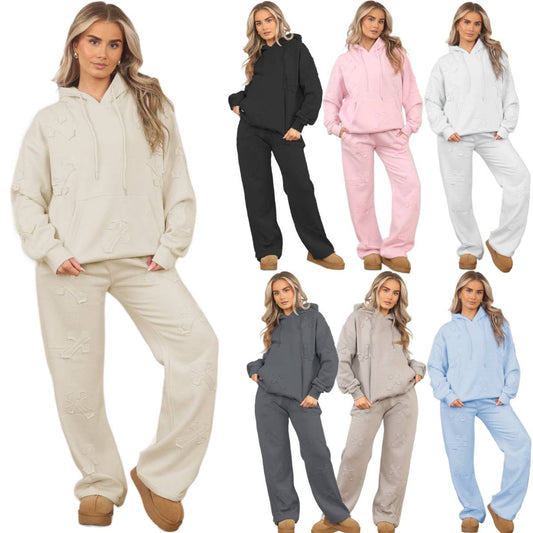 Ladies Cross Patched Oversized Hoodie and Joggers Tracksuit Set