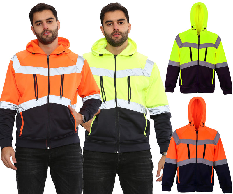 Men's Hi Visibility 5 Zip Zipper Pocket Hoodie Hi Vis Safety Work wear Hoodie