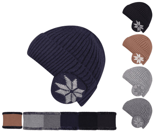 Unisex Flake Hat & Neck Warmer Set – Soft Warm Knitted Winter Thermal Set
