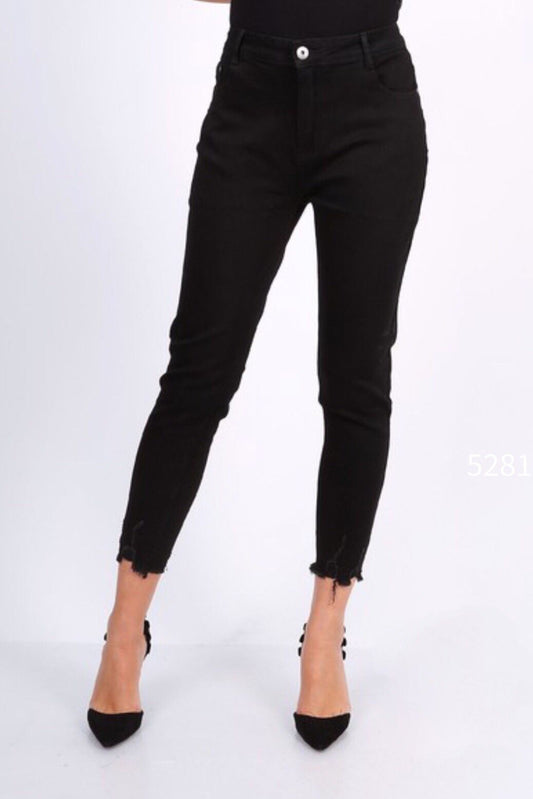 Women's Skinny Bottom Frayed Jeans Ladies Denim Pants Mid Waist Trousers