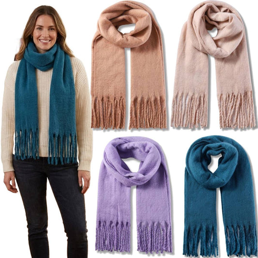 Women’s Warm Fluffy Designer Wool Scarf Winter Soft Tassel Thick Large Wrap
